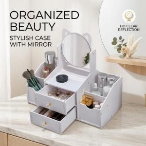 Makeup Organiser Makeup Storage Box Makeup Organizer for Vanity Countertop Cosmetic Display Case With Mirror