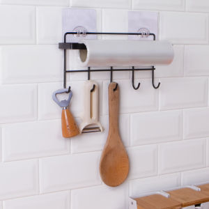 Kitchen Rack Kitchen Paper Towel Holder 3m Adhesive Wall Mounted Tissue Paper Roll Holder Hook Hanger Rack Kitchen Organizer