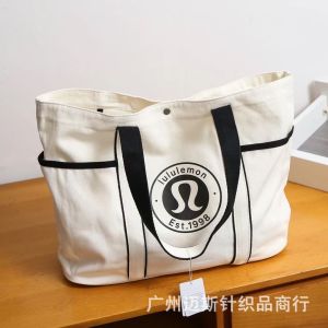 Special Offer lulu Lulu Canvas Bag Daily Womens shoulder tote bag 20L Large-capacity multi-pocket travel backpack