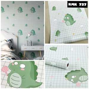 WALLPAPER WALPAPER STICKER DINDING DINOSAURUS LUCU HIJAU LUCU 737 STIKER DAPUR KAMAR MANDI WATERPROOF ANTI MINYAK