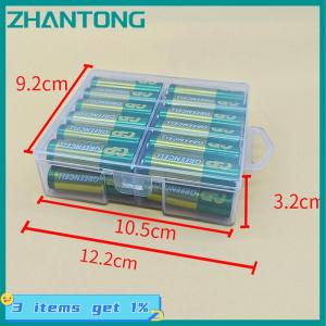 ZHANTONG กล่องเก็บแบตเตอรี่ใส1ชิ้นสำหรับแบตเตอรี่ AA อุปกรณ์จัดระเบียบพลาสติกพร้อมอุปกรณ์ฮาร์ดแวร์และที่กั้นแบบใสพร้อมช่องปิด