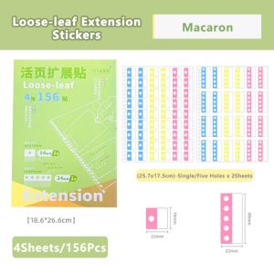 MARBLEX 156Pcs No Punch Loose-leaf Extension Stickers Multi-Color Single Hole  5-Hole Design Hole Reinforcement Labels Easy to Use Reusable Adhesive Binder Expansion Tabs A4 B5 A6 M5 Notebooks