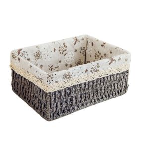 SWEET LORD Rectangular Handmade Rattan Storage Baskets Rustic Style Save Space Cosmetics Storage Box Hotel Tray with Liner Bird Nest Bread