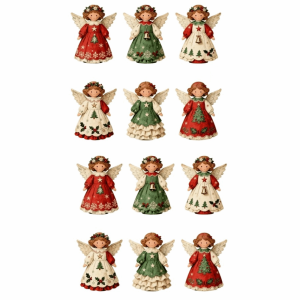 MICACOH 12pcs 2D Flat Christmas Tree Decor Ornaments Colorful Design Girl-Shaped Pendant Holiday Gift Wooden Christmas Hanging Xmas Tree