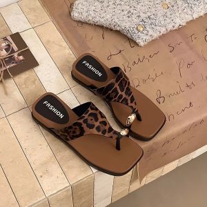 [Free Shipping] Stylish Wedge Toe-Loop Sandals for Outdoor Wear Fashionable 2026 Summer New Color-Block Square-Toe Beach Slip-On Sandals for Women