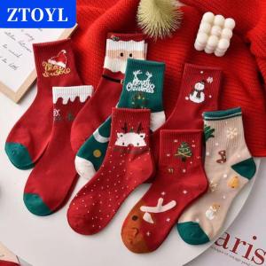 [COD] ZTOYL ถุงเท้าคริสต์มาส5คู่ถุงเท้าต้นคริสต์มาสซานตาคลอสตุ๊กตาหิมะถุงเท้าต้นคริสต์มาสถุงเท้ากลางน่องสำหรับผู้หญิงถุงเท้าฤดูหนาวฤดูใบไม้ร่วง