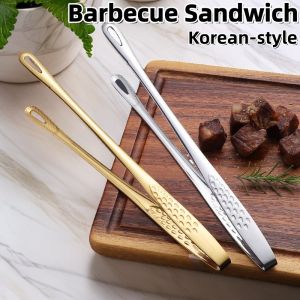 28cm Korean Style Barbecue Sandwich Non-Slip Food Tongs Long Handle Stainless Steel Barbecue Clip Kitchen Cooking Tools Accessories Extended Bread Clip Steak Clip BBQ Barbecue Clip