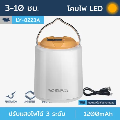 Smiling SHARKสีขาวอบอุ่นโคมไฟโคมไฟแคมป์ปิ้ง ตะเกียงแคมปิ้ง โคมไฟแคมป์กลางแจ้งย้อนยุ ไฟตั้งแคมป์ led กันน้ำ แคมป์ไฟแบบพกพา USB ชาร์จ หรี่แสงได้3ระดับ
