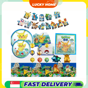 【Blue Series】Pokemon Party Supplies / Pokemon Theme Party Decoration / Event Kit / Birthday Ornament Local Stock