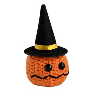 Halloween Knitted Small Pumpkin Head with Hat Ornament with Positive Message Cards Crochet Pumpkin Dolls for Gifting