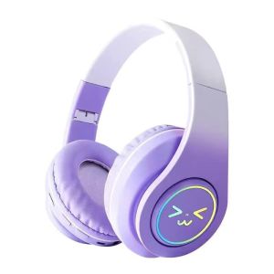 Pink Purple Blue Green Earphones Head-mounted Gradient Color Bluetooth Headset Heavy Bass Colorful Luminous Wireless Over-ear Headphones for Adult Sports Running Exercise