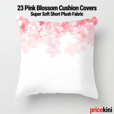 Cushion Cover | Pink Blossom Floral Sarung Bantal Sofa Kusyen Throw Pillow Case 40x40 45x45cm Premium High-Density Short Plush Design | Soft Aesthetic Decorative Pillow Case for Living Room Bedroom Car with Reinforced Invisible Zipper | PriceKini