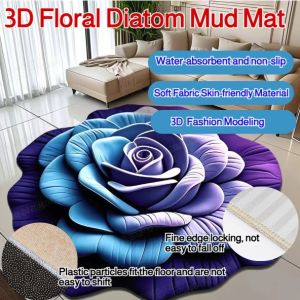 🔥HOT🔥 3D Floral Diatom Mud Mat 3D Floral Diatom Mud Mat  Special-Shaped Flower Diatom Mud Carpet New Chinese Style Floral Visual Floor Mat Plant Floral Pattern Anti-Slip Bathroom Rug Quick-Dry Floor Carpet