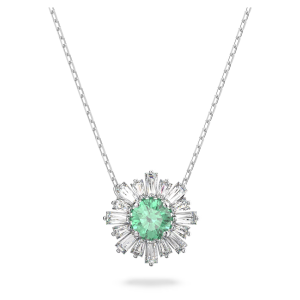 💖Swarovski💖Sunshine Mixed Cut Green Sun Diamond Pendant Necklace S925 Sterling Silver Womens Fashion Necklace Hypoallergenic Non-allergenic Valentines Day Gift Birthday Gift for Girlfriend Bestie