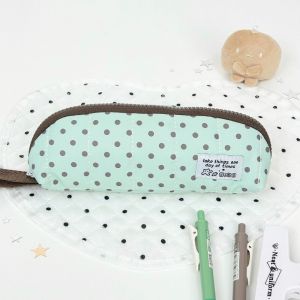 MASTERYX Korean Style Pencil Case Portable Polka Dot Pen Bag Aesthetic Handheld Stationery Organizer Students
