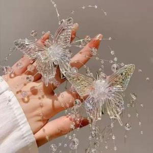 Minwen Dài bướm đính cườm tua tóc clip cho phụ nữ cổ tích tính khí ngọt ngào công chúa Kẹp tóc Thời trang cô dâu phụ kiện tóc