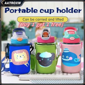 (Buy 1 Get 1 Free) Childrens Straw Cup Outdoor Portable Drinking Anti-Skid Leak Proof Splash Tumbler Primary School Student Pupils Carry Plastic Cups Aatroxw