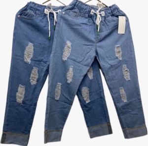 Denim Casual Tattered Pants (MLXL2XL3XL4XL) Women Pants