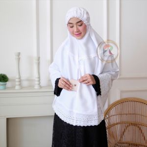 Raisma - Bergo Putih Bahan Katun Jepang Motif Bordir Cantik Dan Adem 002 Perlengkapan Umroh Wanita