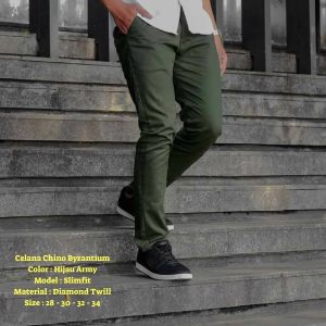 Celana chino hijau army pria / Celana chinos terbaru / Chino slim fit / Alaska Jeans