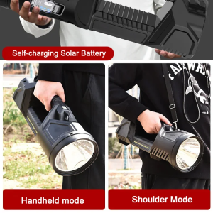 Solar Powered Outdoor Flashlight Home Solar Portable Outdoor Bright Super Bright Rechargeable Long Range Searchlight Flashlight