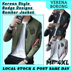 Verena Borong Ready Stock M - 4XL Korean Style Men Slim Fit Badge Designs Bomber Jacket Borong 540046