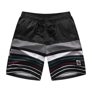 8068#Xiajia Mens Striped Color Block Knee Length Multi-Pocket Casual Shorts Cotton Menswear
