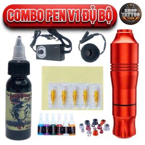 Com bo máy xăm pen V1 với đủ phụ kiện cơ bản