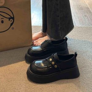 Free Shipping Black Thick-Soled Height-Increasing Loafers For Women Stylish And Elegant New Autumn Collection