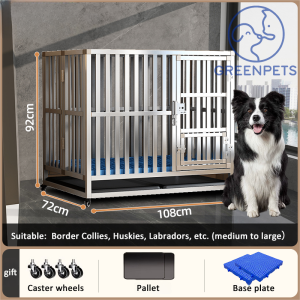 GREENPETS Dog Cage Heavy Duty Stainless Steel Large Dog Cage With Wheels High Quality Metal Pet Cage for Indoor Outdoo