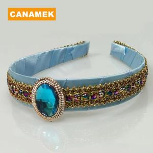 【CANAMEK】 Girls Jasmine Blue Headbands Large Children Headwear Arabian Princess Hair Bands For Cosplay Party Hair Accessories