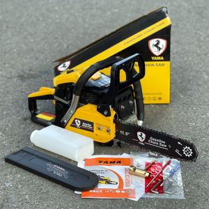 YAMA เลื่อยยนต์ เครื่องยนต์ 2 จังหวะ (สีเหลือง) รุ่น 5800 ( 3 ท่อ) บาร์ 11.5 นิ้ว มาตรฐานงานญี่ปุ่น พร้อมอุปกรณ์ และใบอนุญาต (แถม !! โซ่ 1 บาร์ 1)