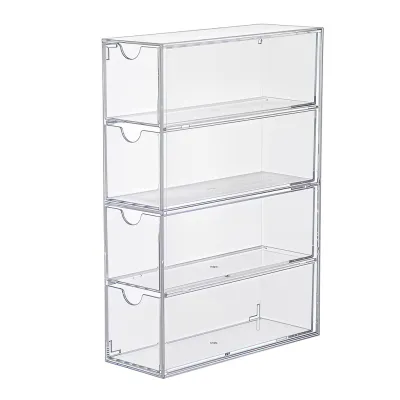 Stackable Acrylic Drawer Organizer 4 Tier Layer Clear Makeup Jewelry Glasses Pen Storage Box Desktop Display Case Vanity Countertop Organization