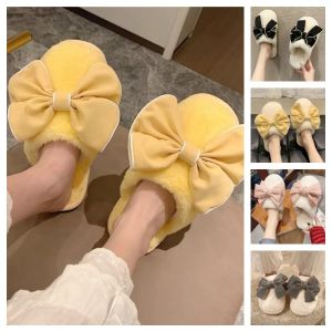 QIWANBA19 ป้องกันการลื่น รองเท้าแตะโบว์ขนาดใหญ่ ฤดูหนาวในฤดูหนาว ฟัซซี่ รองเท้าแตะอุ่นหนา รองเท้าสำหรับเด็ก ชุดอยู่บ้าน แพลตฟอร์ม flip flops ฤดูหนาวฤดูใบไม้ร่วงฤดูหนาว