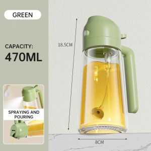 Nipiin 2 In 1 Leak Proof Glass Oil Sprayer Bottle 470ML For Air Fryer Cooking Kitchen Condiments Dispenser