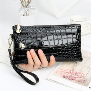 Patent Leather Womens Wallets Fallow Long Ladies Double Zipper Wallet Clutch Bag Design Red Purse Crocodile Purses