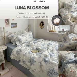 🇲🇾 𝗥𝗘𝗔𝗗𝗬 𝗦𝗧𝗢𝗖𝗞 𝟮𝟰𝗵𝗼𝘂𝗿𝘀🚚 LUNAR BLOSSOM 1200TC 35CM Pure Cotton Bedsheets Set Flora Series
