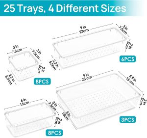 25pcs Acrylic office household desktop Drawer Organizer Desk Bins Container Storage Box Cutout Handle