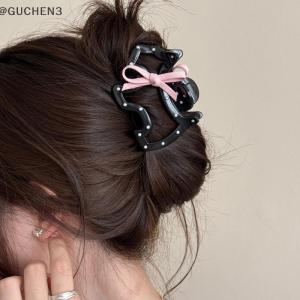 GUCHEN3🦋 Trắng Polka Dot Dog Bow cá mập Clip thanh lịch lớn tóc vuốt đơn giản phong cách Hàn Quốc thời trang tóc phụ kiện