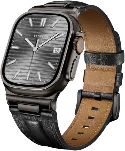 Leather Band for Watch Ultra 3/2/1 SE Series 11-3 Men iwatch Strap Handcrafted -Grain Cowhide Watch Band Fits 49/46/45/44/42mm Adjustable Length Quick Release Genuine Rugged Vintage