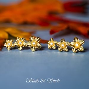 [Studs & Such] 925 Silver Hanging Sweet Pear Flowers Stud Earrings With Cubic Zirconia