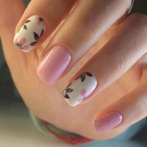 Square Press On Nail Flower Fake Nail Glues On Nail Artificial Acrylic Nail 12 Size 24pcs Stick On Nail for Women Girls