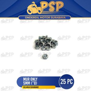Mur Only 5mm ("8) Harga 1 Pak Isi 25 -  Mor Kuning Nut Only Hex 5 Mili M5 Kunci 8 Drat 1.25