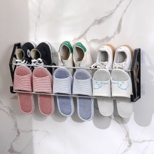 【Foldable】Wall Mounted Shoe Organizer Slipper Rack Hanging Storage Rack Space-Saving Behind Door Kitchen Bathroom Storage Rack