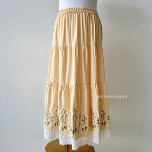 Plus Size (3XL-6XL) Sulam Embroidered Silk Crinkle Crepe Side Pocket Ironless A Line Skirt Muslimah Kain (4158)