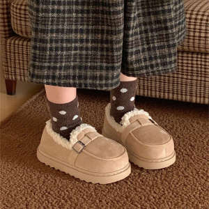 Xixitiao sinh viên giản dị Giày lười với lông cừu giày lười thời trang cho phụ nữ mùa đông phẳng ấm áp thoải mái giày cổ điển