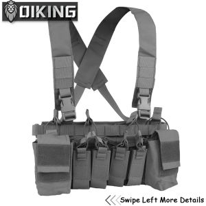 Oiking Tactical Lightweight D3CRX Tactical Chest RigProtable Expansion VestQuadruple 5.56/9mm Mag PouchMultiple Storage Options Matching Tactical Backpackfor Outdoor Wargame Hunting