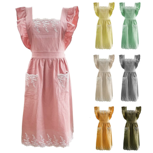 Women’s Pinafore Dress Apron Baking Cooking Gardening Works Crosses Back Apron Cotton/Linen Apron Dress with 2 Pocket