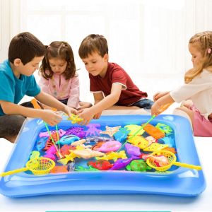 Magnetic Fishing Toy with Inflatable Pool for Kids Party Model Play Fishing Games Summer Outdoor Toys Baby Bayi Mainan