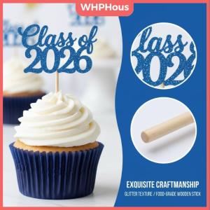 WP💓💛💖 Graduation Cake Topper 12 Pack for Class of 2026 Black Mortarboard Party Decorations for Student Ceremony